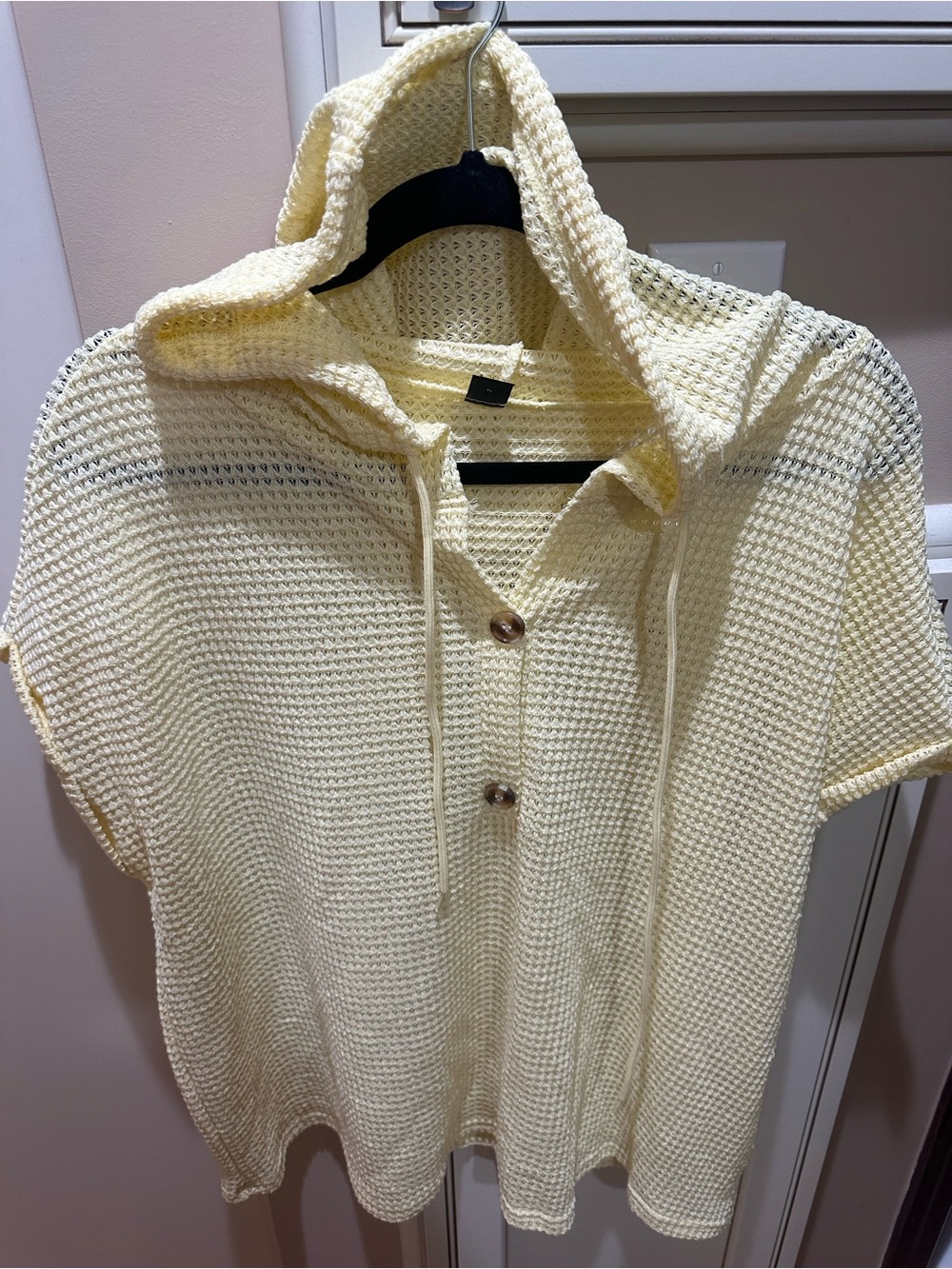 Women’s Hooded Knit Short-Sleeve Sweater - Butter Yellow